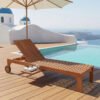Ξαπλώστρα "Sunwell" Μασίφ Ξύλο Meranti με Ρόδες & Συρόμενο Τραπέζι 200x65x35εκ